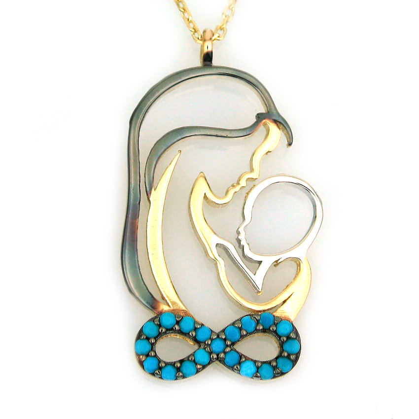 Altın Firuzeli Anne Bebek Kolye (14 Ayar) Modelleri ve Fiyatları