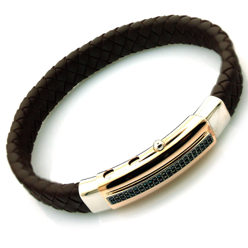 Kahverengi Derili Altın Erkek Kelepçe Bileklik (14 Ayar Kahverengi Derili Altın Erkek Kelepçe Bileklik (14 Ayar