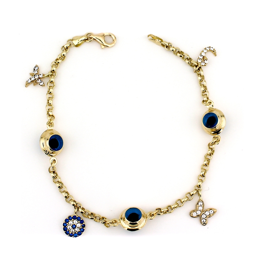 Nazar Boncuklu Altın Bileklik (14 Ayar) Modelleri