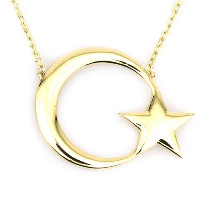 Altın Ay Yıldız Türk Bayrağı Kolye (8 Ayar)
