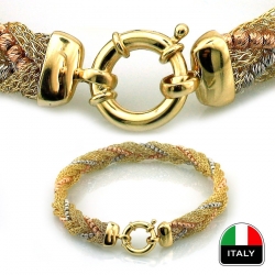 Altın Hasır Örmesi İtalyan Toplu Tasarım Bileklik Künye (14 Ayar) - Thumbnail