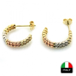 Altın İtalyan İki Sıra Taşsız Küpe (14 Ayar) - Thumbnail