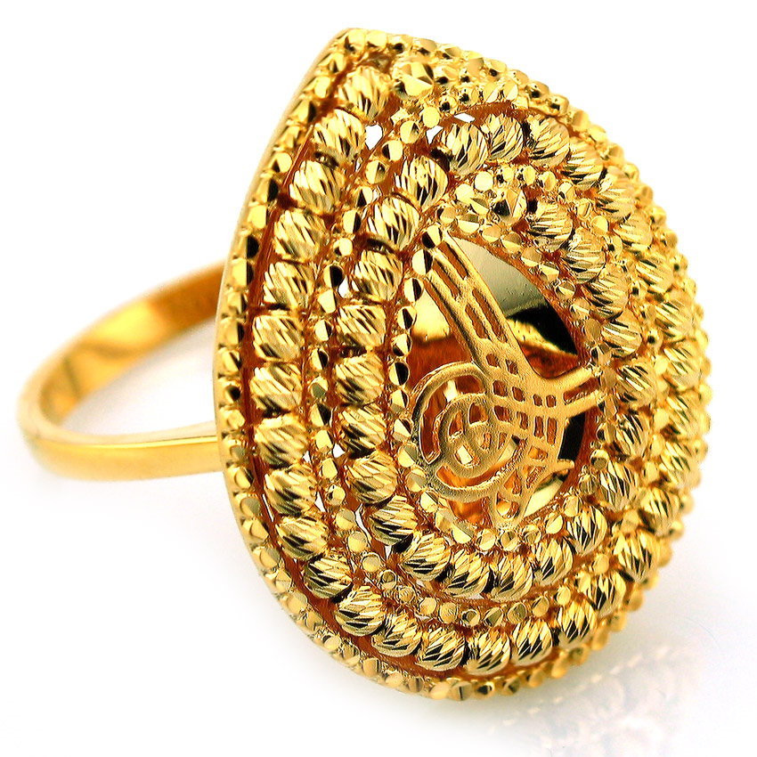 Büyük El İşi Osmanlı Tuğralı Altın Yüzük (14 Ayar