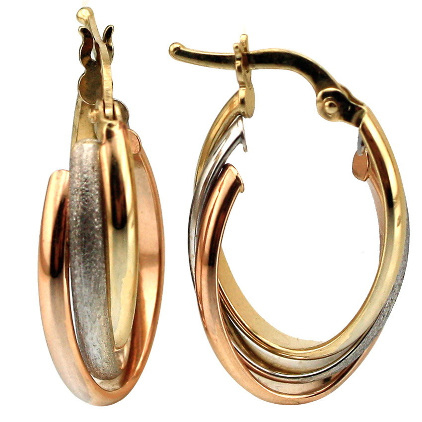 Büyük Üç Renk Altın Halka Küpe (14 Ayar) Modelleri ve