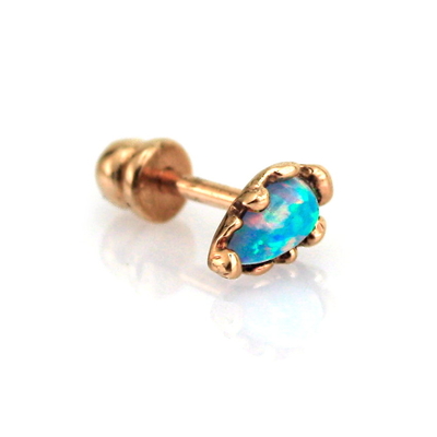Koyu Mavi Opal Rose Renk Altın Tragus Helix Piercing (14 Ayar)
