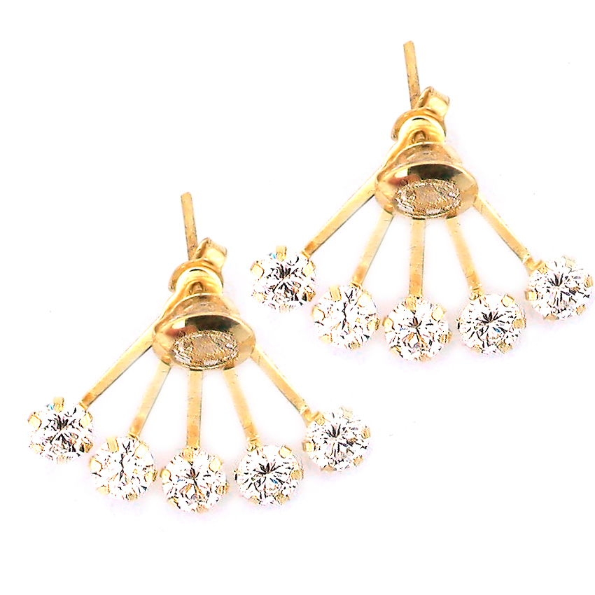 Sallantılı Yelpaze 5 Taş Fantazi Altın Küpe (14 Ayar