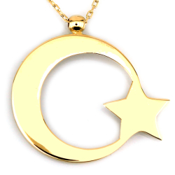 Taşsız Ay Yıldız Türk Bayrağı Altın Kolye (14 Ayar) - Thumbnail